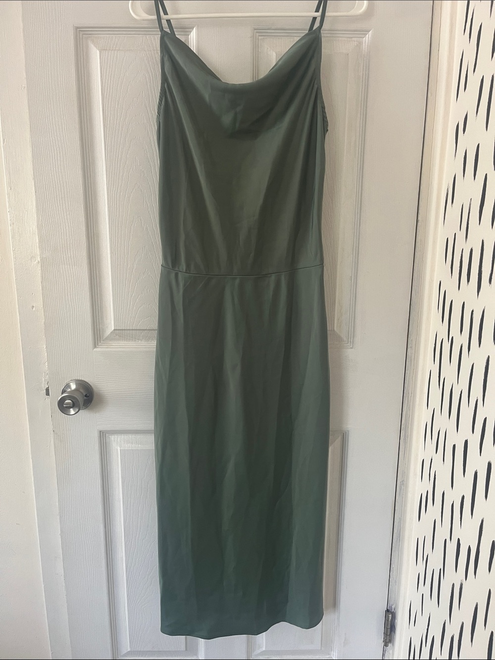 Green Slip Midi Dress with Cowl Neck